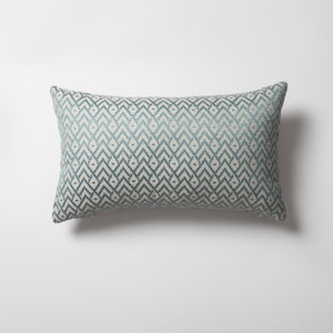 Blue Geometric Linen Lumbar Pillow Cover: Modern Decorative Throw (12x20)