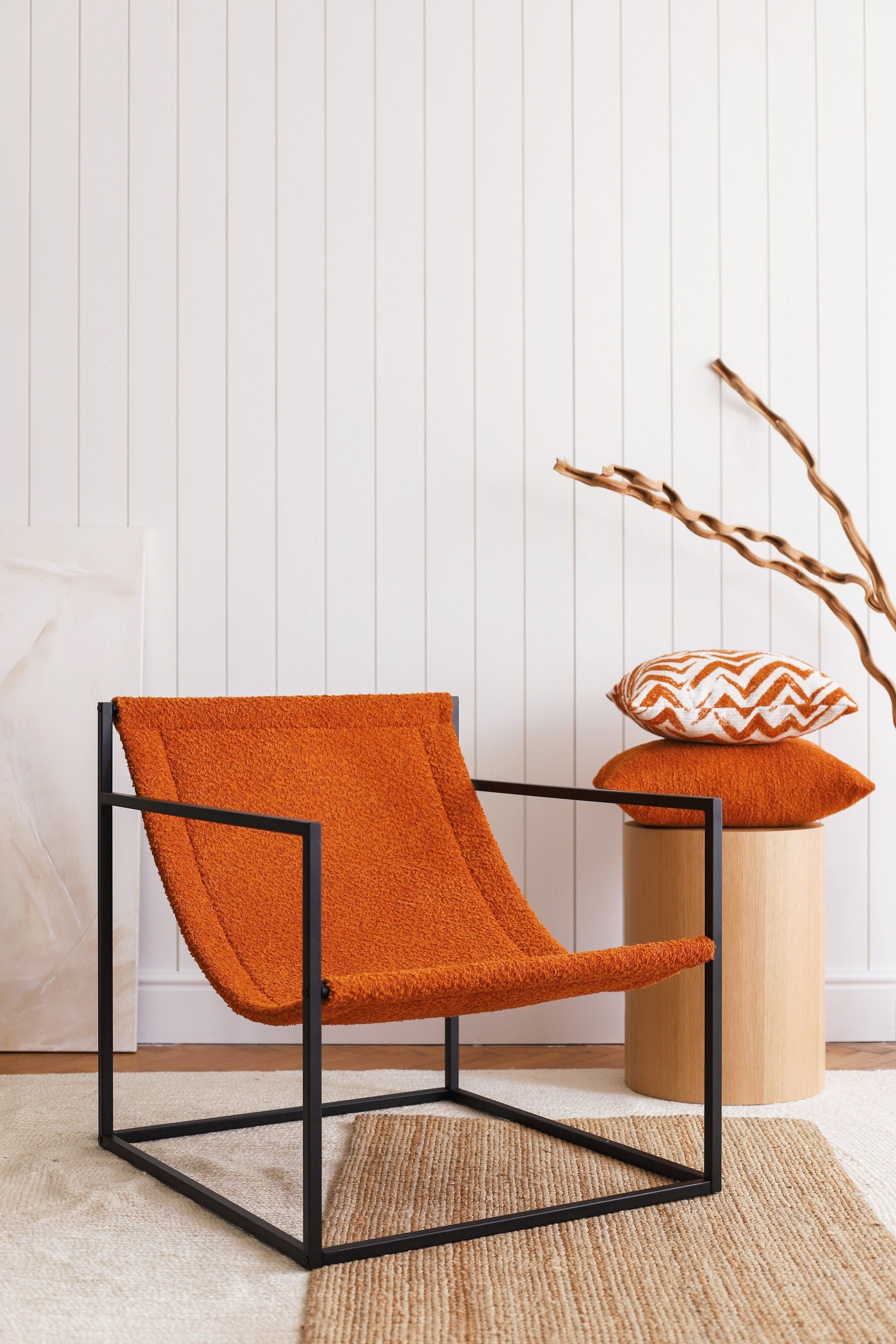 Lounge Accent Sling Accent Chair Black Steel Metal Modern Etsy