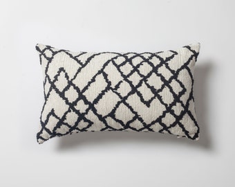 Blanco negro étnico Kilim patrón decorativo estilo bohem Boho Lumbar tejido Jacquard throw 12x20 diseñador sofá funda de almohada