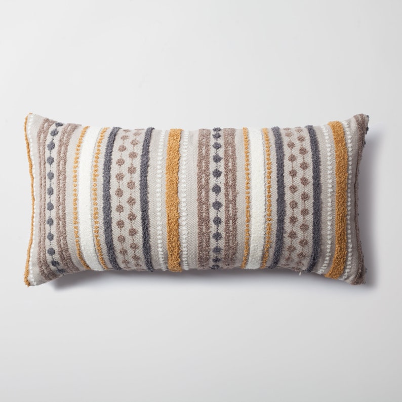 Mustard Yellow Grey White Striped Lumbar Pillows Linen Etsy