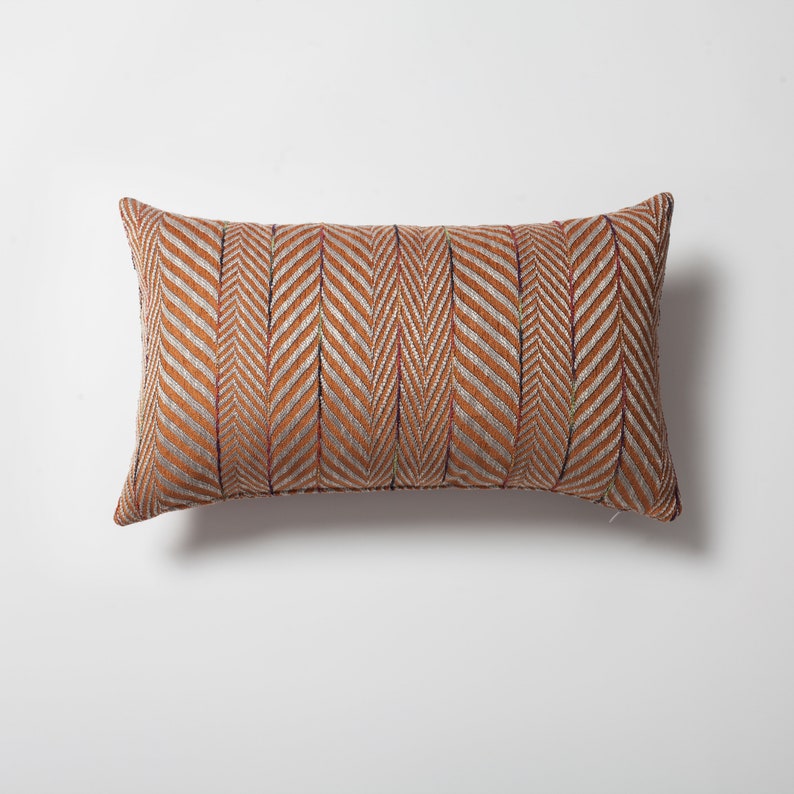 Burnt Orange 'Set of 3' Throw Pillowcases,Square Solid, Mudcloth Pattern,Herringbone Lumbar Design, Woven, Sofa, Bed Cushion Pillow Covers image 5