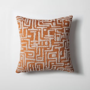 Cubierta de almohada de diseño geométrico naranja quemado / Decoración moderna de mediados de siglo / Tejido Jacquard Tela de felpa 45x45 cm Caja de 18x18 pulgadas Naranja