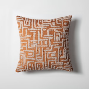 Gebrannt Orange Geometrisches Design Kissenbezug Mid Century Modern Dekoration Gewebter Jacquard Plüsch Stoff 45x45 cm 18x18 zoll Case Orange