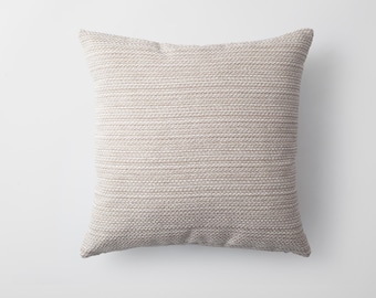 Boho Woven Stripe Pillow Cover: Neutral Beige & White Cotton 18x18