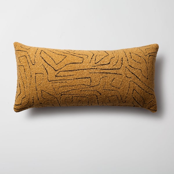 Mustard Yellow Minimal Design Abstract Pattern | Decorative Throw Pillow Covers | Long Lumbar , Square Pillowcases | Sofa , Bed Decor