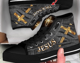 Custom Jesus Cross Jesus Saved My Life, A Warrior Of Christ Jesus High Top Shoes, Jesus Sneaker, Christian Gift for man, Religious Gift