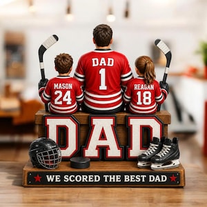 Personalized Hockey Dad and Kids Acrylic Block, Custom Father's Day Gift from Kids, Sports Dad Keepsake, Hockey Coach Gift, Gift for Dad