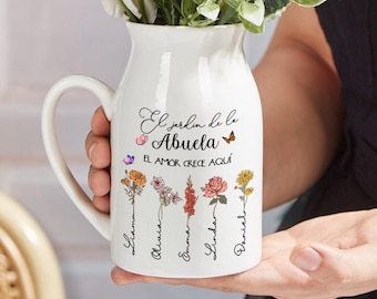 Florero personalizado de flores del jardín de la abuela, El Jardín De La Abuela, Regalo de flores del mes de nacimiento para la Abuelita, Regalos de la Madre, Regalo del Día de las Madres