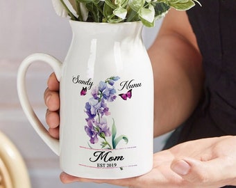 Personalized Birth Month Flowers Mom With Kids Names Flower Vase, Mother's Day Gifts, Custom Gifts For Mom, Mum Gifts Flower Vase