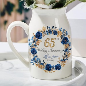 Custom 65th Wedding Anniversary Flower Vase, 65th Wedding Anniversary Keepsake Gift, Blue Sapphire Wedding Anniversary Gift