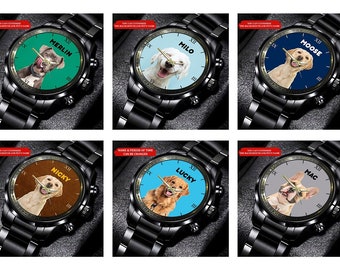 Custom Photo Pet Watch, Custom Photo Dog, Cat Watch With Name, Dog Lover Watch, Pet Owner Gift, Father's Day Gift, Pet Face Photo Watch Gift