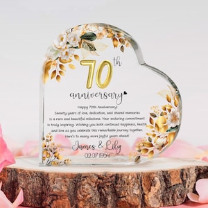 Placa de acrílico personalizada para presente de 70º aniversário de casamento, presentes de casamento de platina para pais, presente de aniversário de platina