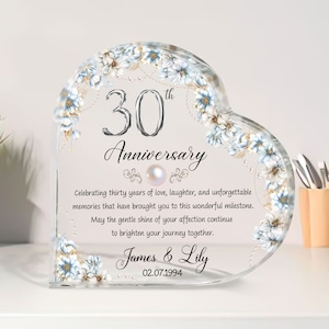 Personalized 30th Wedding Anniversary Gift Heart Acrylic Plaque, 30th Pearl Wedding Gifts For Parents, 30th Anniversary