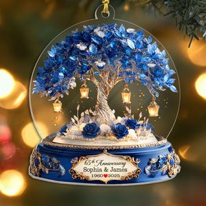 2D FLAT Personalized 65th Wedding Anniversary Acrylic Ornament, Blue Sapphire Anniversary Ornament, Wedding Anniversary Gift, Christmas Gift