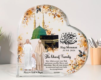 Personalised Hajj Mubarak Heart Acrylic Plaque, Islamic Gift For Her, Hajj Mubarak Gift, Muslim Plaque, Umrah Kaaba Gift, Ramadan, Eid Gift