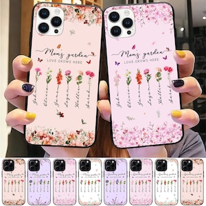 Personalized Birth Month Flowers Grandma&#39;s Garden Phone Case, Mom&#39;s Garden Floral Phone Case With Kids Names, Christmas Gift For Nana, Mom