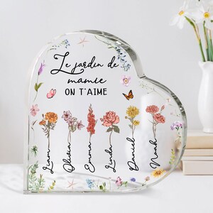 Spersonalizowana tablica akrylowa Le Jardin de mamie Heart, Le cadeau de mère, Le cadeau de maman, Fête des mères, prezent dla mamy