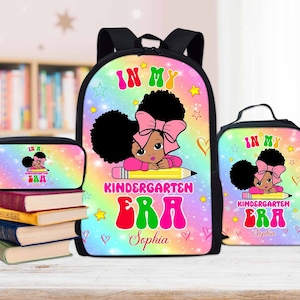 Sac à dos personnalisé à l'époque de la maternelle pour la rentrée des classes pour enfants afro-américains, sac à lunch petite fille noire, trousse