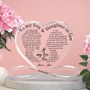 Regalo di nozze personalizzato per figlio e nuora, blocco acrilico regalo di nozze della madre dello sposo, regalo per il figlio il giorno del suo matrimonio