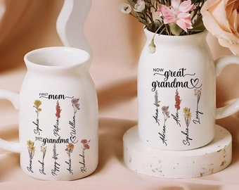 Personalized Great Grandma Birth Month Flower Vase, Gifts For Great Grandma, Mother's Day Gifts, Birthday Gifts, New Great Grandma Gifts