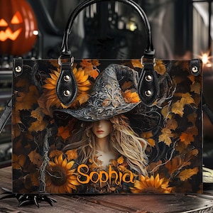 Personalisierte Salem Hexe Print 3D Kunst Handtasche mit Griff & Brieftasche, gruselige Halloween Taschen, Halloween Geschenk, Witchy Gothic Taschen