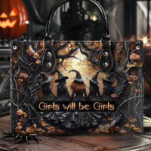 Bolsa personalizada impressa em 3D com alça e carteira "Salem Witches Girls Will Be Girls", bolsas de Halloween assustadoras, bolsas góticas de bruxas