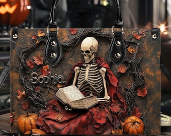 Personalized 3D Printed Bookish Skeleton Leather Handbag With