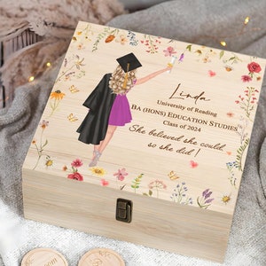 Caja de recuerdos de graduación personalizada, caja de recuerdos de graduación, regalos de graduación, promoción de 2024, fiesta de graduación, graduación de último año