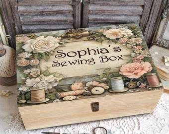 Personalized Sewing Box With Floral Letter - Custom Craft Storage Case With Name Or Initial For Sewing Supplies