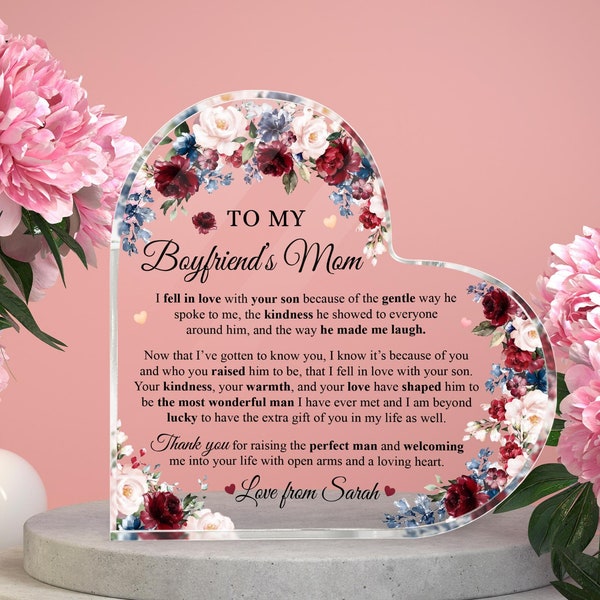 Personalized To My Boyfriend's Mom Heart Acrylic Plaque, Boyfriend's Mom Gifts, Birthday Gifts, Mother's Day Gifts, Gift For Boyfriend Mom