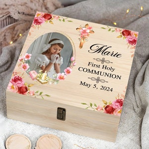 Personalized First Holy Communion Memorial Keepsake Box, Baptism Memorial, Holy Communion Wooden Keepsake Box, Baptism Gift