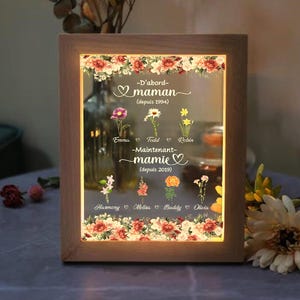 Spersonalizowana lampa ramowa D'abord Maman Maintenant Mamie, Le cadeau de mère, Le cadeau de maman, Fête des mères, prezent dla mamy