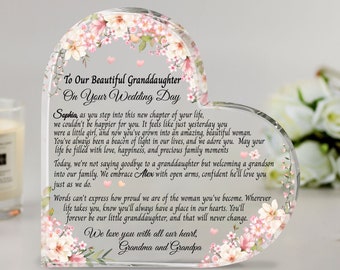 Personalized To My Granddaughter On Her Wedding Day Heart Acrylic Plaque, Custom Bride Gift From Grandparents, Gift For Granddaughter