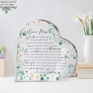 Plaque acrylique personnalisée en forme de coeur avec texte et fleurs pour maman, cadeaux personnalisés de sa fille pour la fête des mères, cadeau pour maman, cadeaux d'anniversaire