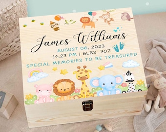 Personalized Baby Memory Keepsake Box, Wooden Keepsake Box for Newborn Baby, Cute Animal Wooden Box For Baby Girl, Baby Boy, Christmas Gift