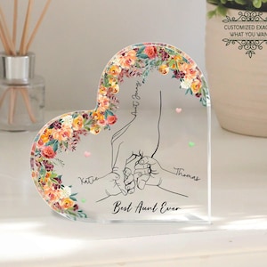 Personalized Name Auntie And Kids Hands Heart Acrylic Plaque, Custom Auntie Gift From Nephew Niece, Best Aunt Ever Gift, Gift For Aunt
