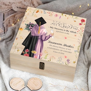 Caixa de lembranças de formatura muçulmana personalizada, caixa de memórias de formatura islâmica para ela com citação em árabe, turma de 2024, caixa de formatura de formatura