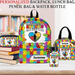 Sac à dos personnalisé pour enfants autistes, veuillez être patient, cartable pour filles/garçons autistes, sac à lunch, enfants autistes, fils fille autiste