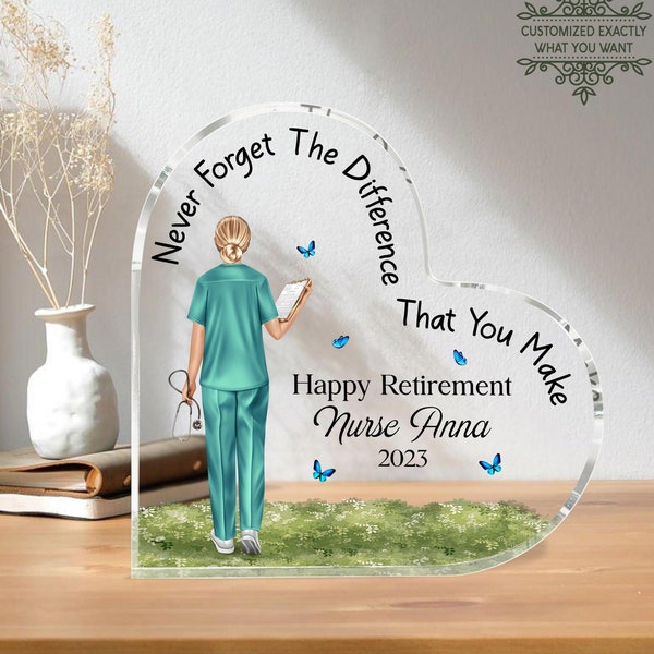 Personalized Nurse Gift, Gift For Nurse, Retirement Gift For Nurse 2023, Retirement Nursing, Nurse Christmas Gift Heart Acrylic Plaque