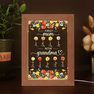 Personalized First Mom Now Grandma Frame Lamp, Birth Month Flowers Gift For Grandma, Mom Gift, Nana Gifts, Mothers Day Gift, Gigi Gift
