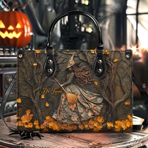 Bolso de mano personalizado con estampado de bruja y asa, bolsas de Halloween espeluznantes, bolsas de Halloween para pedir dulces, bolsas góticas de brujas