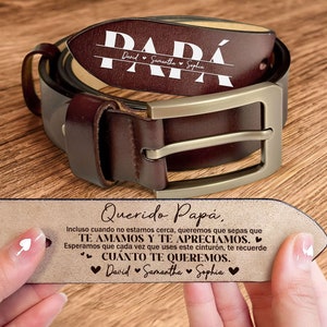 Padre personalizado con nombres de niños Cinturón de cuero, Regalos del Día del Padre, Regalo para Padre, Abuelo, Cinturón de nombre personalizado para español, papá mexicano