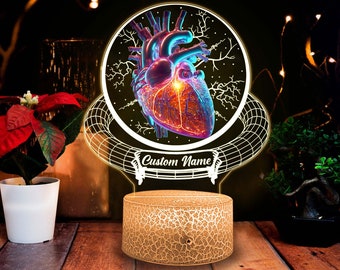 Benutzerdefinierte Kardiologen Nachtlicht, Kardiologen 3D-Lampe, Abschlussgeschenke, Weihnachtsgeschenke für Kardiologie, Raumdekor Geschenk für Herzchirurgen