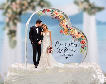 Personalized Wedding Photo Heart Acrylic Plaque, Wedding Cake Topper, Bride And Groom Photo, Wedding Keepsake, Wedding Gift, Wedding Sign