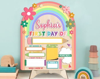 Personalized First & Last Day Of School Wooden Reusable School Sign, Back To School Sign For Kids, Wooden School Board Gift For Student