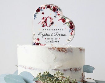 Personalized 40th Wedding Anniversary Cake Topper, Ruby Wedding Anniversary Acrylic Cake Topper, Anniversary Heart Acrylic Plaque