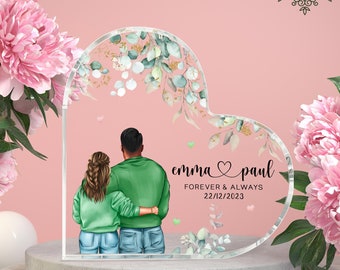 Personalized Couple Portrait Heart Acrylic Plaque, Custom Gifts For Couple, Valentines Gifts For Him, Her, Anniversary Gift, Couple Gift