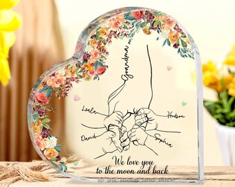 Personalized grandma and kid hands heart acrylic plaque, custom mother&#39;s day gifts for grandma, Christmas gift for grandma, birthday gifts