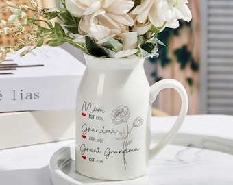 Personalized Great Grandma Birth Month Flower Vase, Gifts For Great Grandma, Mother's Day Gifts, Birthday Gifts, New Great Grandma Gifts