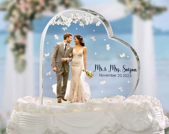 Personalized Wedding Photo Heart Acrylic Plaque, Wedding Cake Topper, Bride And Groom Wedding Cake Topper, Wedding Gift, Wedding Sign